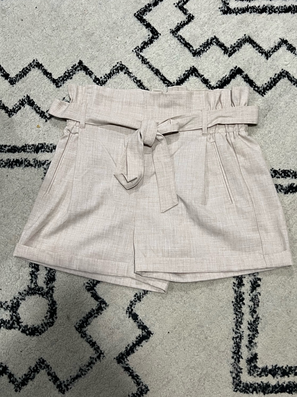 Charlotte Russe Light Beige Paperbag High-Waist Belted Shorts